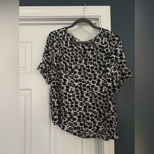 LOFT Black and White Floral Blouse